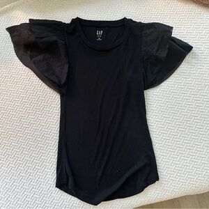 GAP Black Flutter Sleeve Ruffled T-Shirt